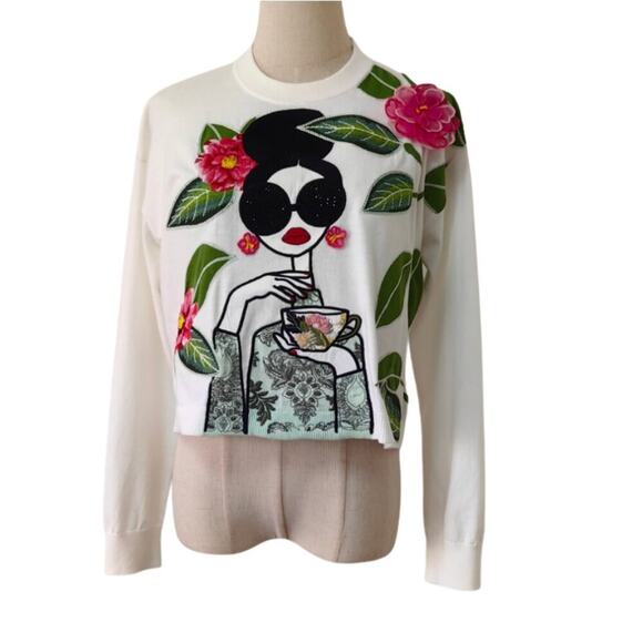 Alice + Olivia Gleeson Floral Sweater L - Picture 4 of 7